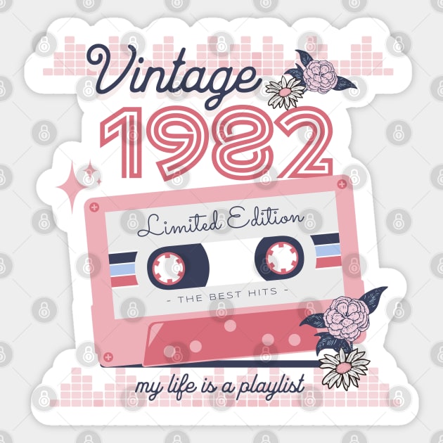 Vintage 1982 Limited Edition Music Cassette Birthday Gift Sticker by Mastilo Designs